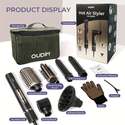OUDIM 6-in-1 Hot Air Brush Hair Styling Tool with 110,000 RPM Motor, Foldable Handle and Storage Bag