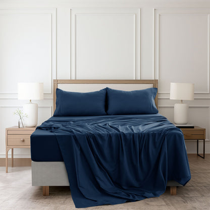 Bed Sheet Set Microfiber with Size-Dependent 3- or 4-Piece Contents and Six Documented Bed Dimensions