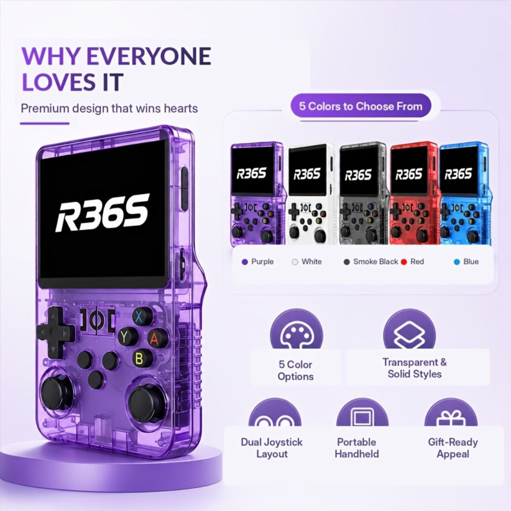 Retro Handheld Game Console R36S2 with 3.5-Inch IPS HD Screen, 3000mAh Battery, TF Card Expansion & HD TV Output – Portable Plug and Play Emulator Gaming Device, 5 Colors, Gift for Kids & Adults