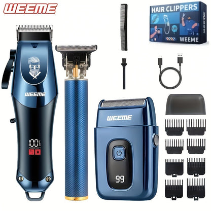 Hair Clipper Grooming Kit for Men USB Rechargeable with LCD Display | 8 Guide Combs Trimmer Shaver Set | Professional Home Hair Cutting Kit | Single 2pcs 3pcs Options Gift Set for Men