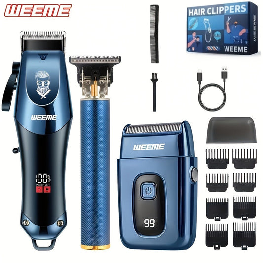 Hair Clipper Grooming Kit for Men USB Rechargeable with LCD Display | 8 Guide Combs Trimmer Shaver Set | Professional Home Hair Cutting Kit | Single 2pcs 3pcs Options Gift Set for Men