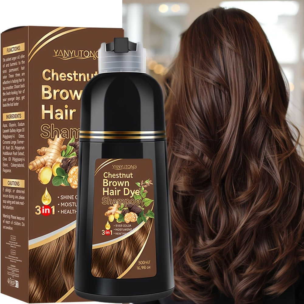 Hair Dye Shampoo, YANYUTONG 500ml Bottle with Black, Brown, Chestnut Brown and Red Shade Options