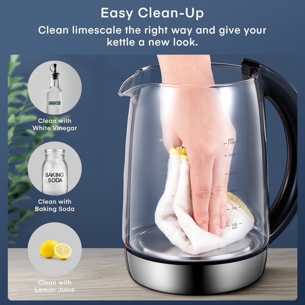 1.7L Glass Tea Kettle with 1200W Heating, Nine Temperature Presets, Removable Infuser and 2-Hour Keep Warm