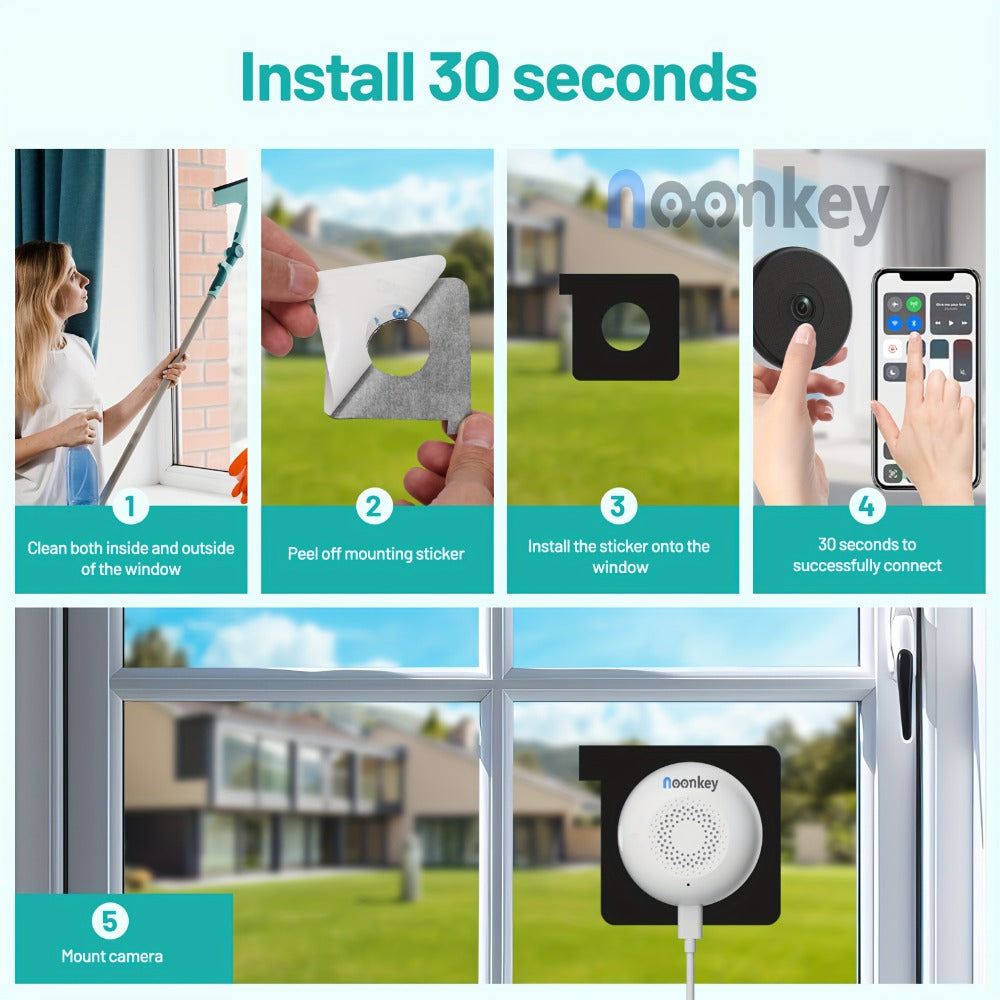 Window Security Camera 3MP Color Night Vision with Peel-and-Stick Setup, Person & Pet Detection, 24/7 Recording, Cloud & SD Storage, Alexa Compatible – No-Drill Indoor Home Surveillance