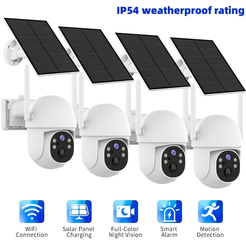 Encrypted Cloud Solar Security Camera Outdoor 3MP AI Detection – App-Controlled Pan Tilt, Full Color Night Vision, Sound & Light Alert, Two-Way Audio, Waterproof Wireless WiFi Camera