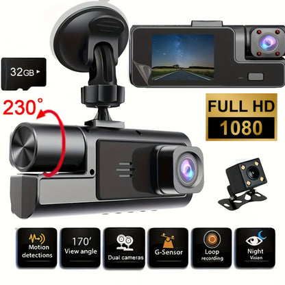 1080P-Labeled Dash Camera with Dual- or Triple-Lens Options, WiFi and 16GB, 32GB or No-Card Bundles
