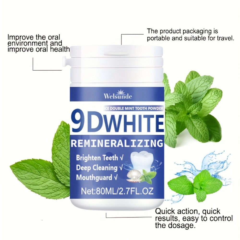 Teeth Whitening Tooth Powder 3-Pack – 9D White Deep Cleaning Dental Powder with Fresh Mint Flavor, 80ml Each, Removes Stains, Freshens Breath, Travel-Friendly Daily Dentifrice for Women and Men