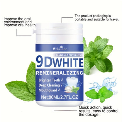 Teeth Whitening Tooth Powder 3-Pack – 9D White Deep Cleaning Dental Powder with Fresh Mint Flavor, 80ml Each, Removes Stains, Freshens Breath, Travel-Friendly Daily Dentifrice for Women and Men
