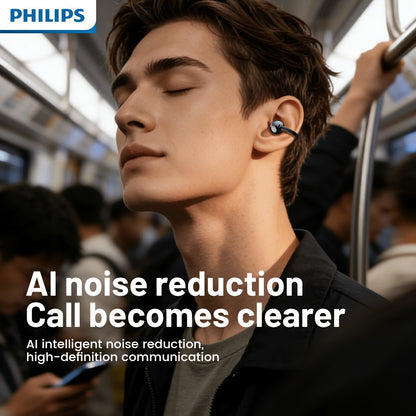Philips TWS Ear Clip Sport Headset Hi-Fi Bass Stereo HD Calls Earhook Wireless Bluetooth for Music Gaming Business iOS Android Gift for Couples Valentine Black Gold