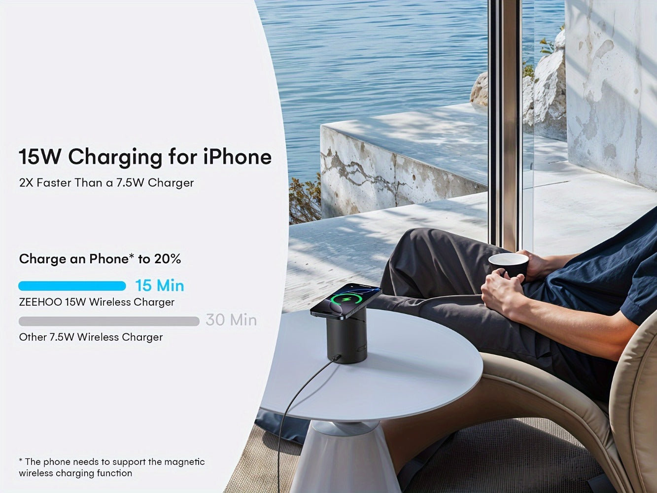 Wireless Charging Station, ZEEHOO CylinTrick-R Qi2-Marked 15W Rotating 3-in-1 Stand in White or Black