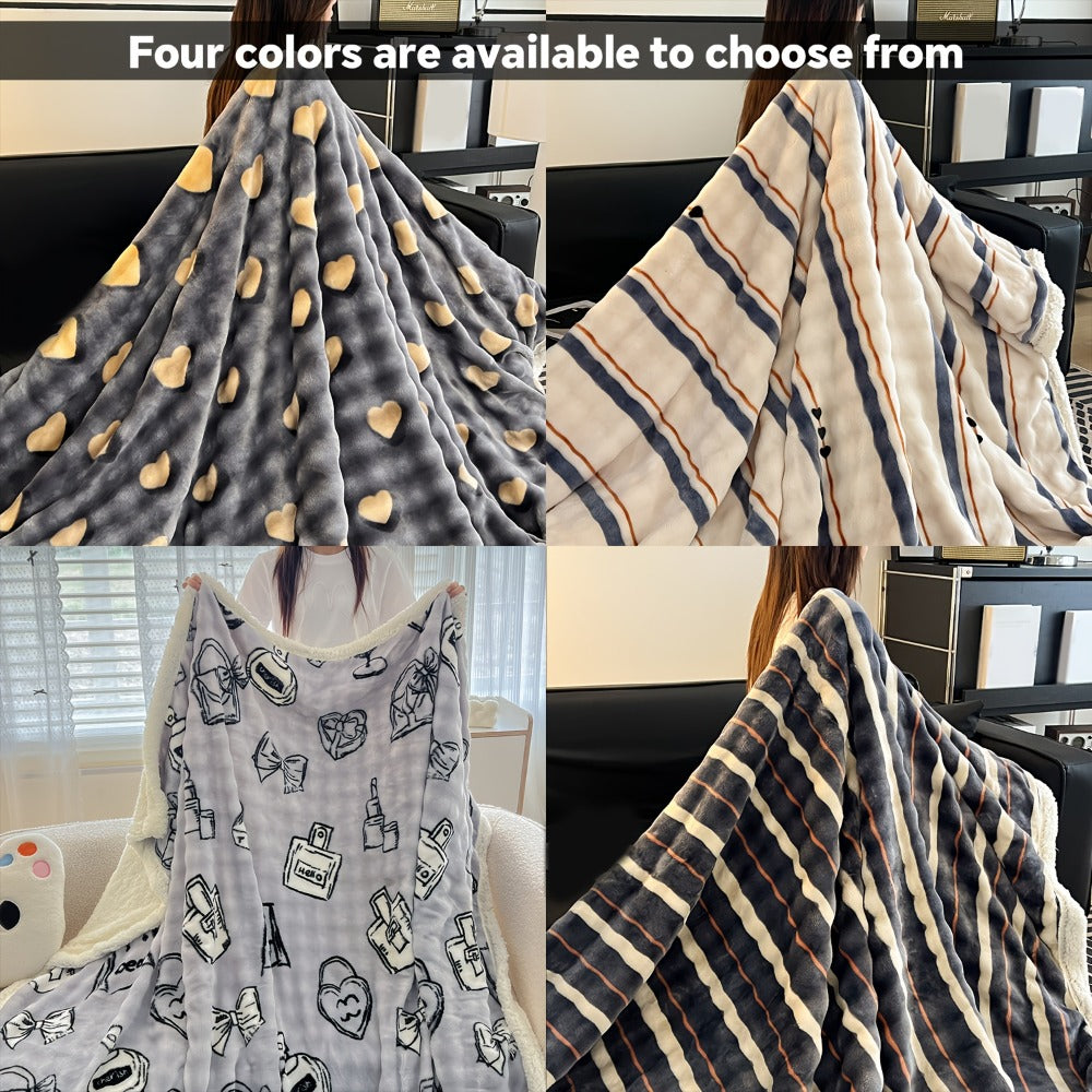400-450 GSM Flannel Blanket with Plush-Look Lining, 16 Pattern Choices and Four Size Labels