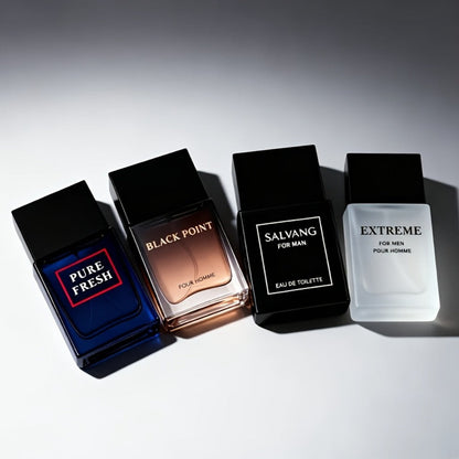 EDT Cologne Gift Set for Men 4 Piece Variety 4 Different Scents Long Lasting Fragrance Mini Bottles 0.85oz Each Travel Friendly Holiday Birthday Dating Party Gift Box for Him