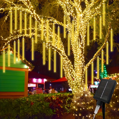Solar Meteor Shower Tube Lights with 192 LEDs and Warm, Multicolor or Blue Checkout Options