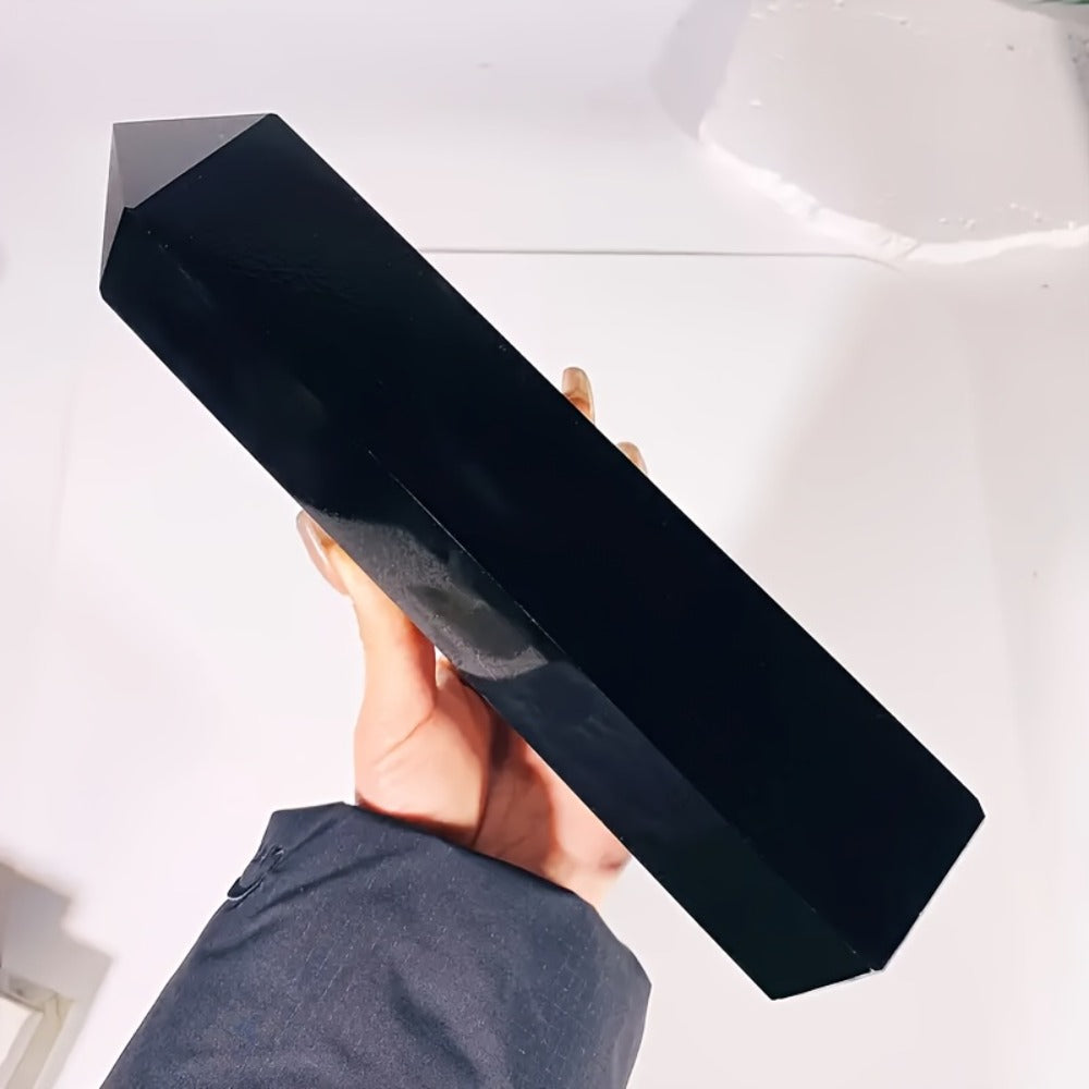 Black Hexagonal Crystal Tower Decor with 0.55-1.1 lb Weight Range for Shelf, Desk or Office Display