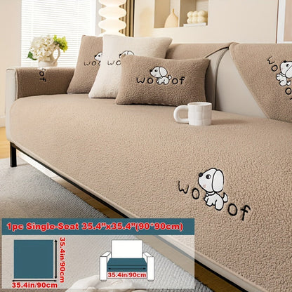 Sofa Cover Embroidered Plush-Texture Panels for Single to 4 Seats, Backrest, Armrest or Pillowcase
