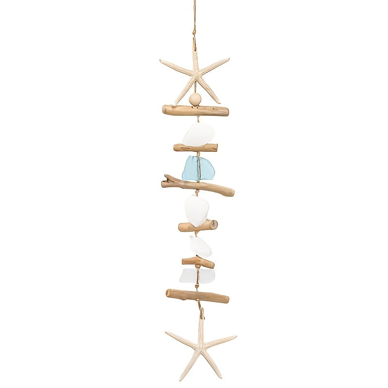 Starfish Wooden Bead Necklace & Coastal Pendant Set, Beach Jewelry, Nautical Starfish Charm, Driftwood Hanging String Decor for Women