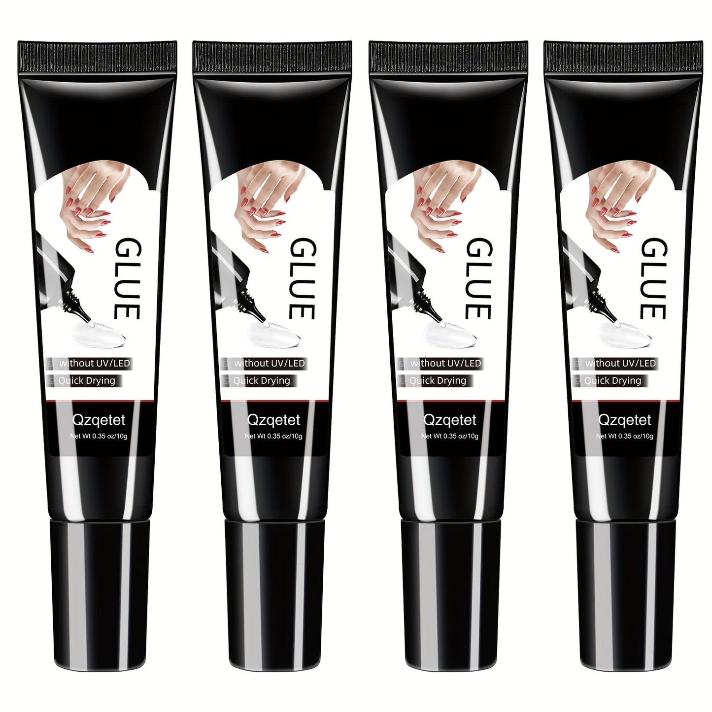 Nail Glue Set, MAGIC ARMOR Four 10g White and Black Squeeze Tubes with Precision Nozzles for Nail Art