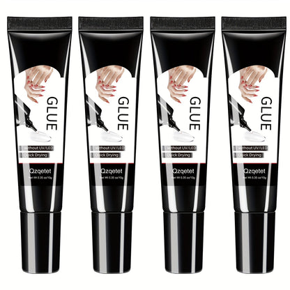 Nail Glue Set, MAGIC ARMOR Four 10g White and Black Squeeze Tubes with Precision Nozzles for Nail Art