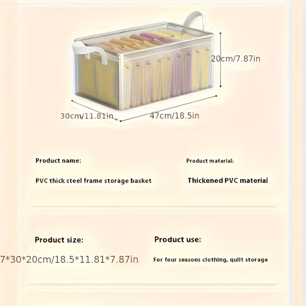 Six-Piece Foldable Clear Storage Box Set with Steel Frame, Handles and 47 x 30 x 20 cm Size