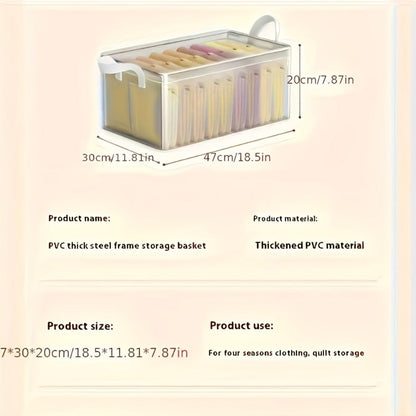 Six-Piece Foldable Clear Storage Box Set with Steel Frame, Handles and 47 x 30 x 20 cm Size