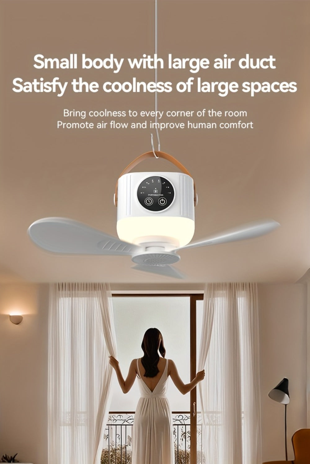 Portable Fan, USB-Powered Hanging Tent Model with Remote Control, LED Light and Optional Triangular Stand