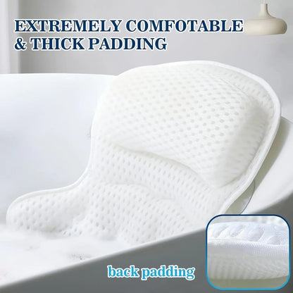 Contoured Bathtub Neck and Back Cushion with 4D Air Mesh, Suction Cups and White or Gray Finish