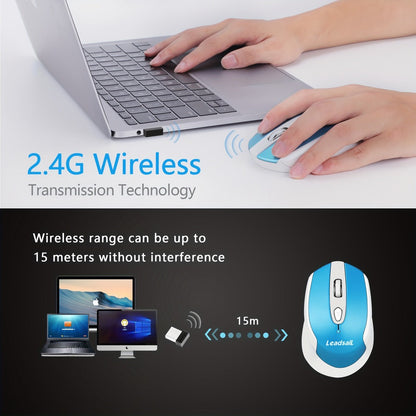 Six-Button 2.4 GHz Wireless Mouse with USB Receiver, Three DPI Levels and Blue or Gold Finish