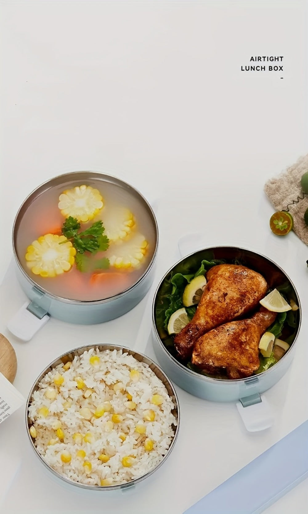 Stackable Bento Lunch Box, Stainless Steel Cylindrical Meal Container in 2-Layer, 3-Layer or 4-Layer Options