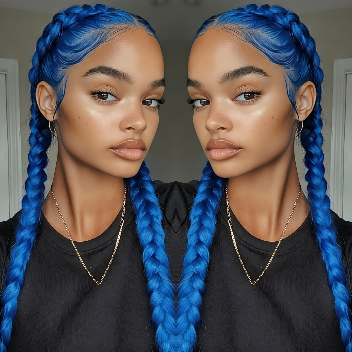 13x4 Braided Lace Front Wig for Women 26 Inch 250% Density — Synthetic Braid Wig with Baby Hair, Rainbow Colors Blue Pink Yellow 613 Black, Heat Resistant for Party Cosplay