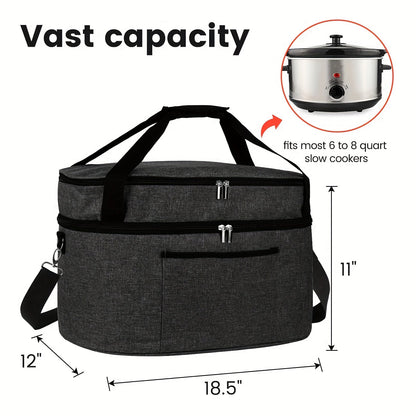 Two-Layer Slow Cooker Carrier Bag with Carry Handles, Front Pocket and Exact Black 18.5 by 12 by 11 Inch Option