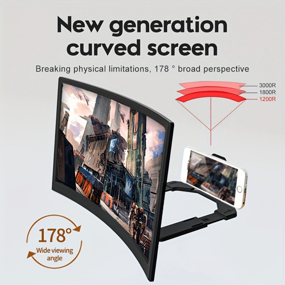 Screen Magnifier for Phone 12 Inch HD Curved Lens – 1:1 No-Distortion Enlarger, Foldable Portable Stand, Eye Protection for Movies Video Calls, Universal Smartphone Amplifier, Gift for Seniors Students