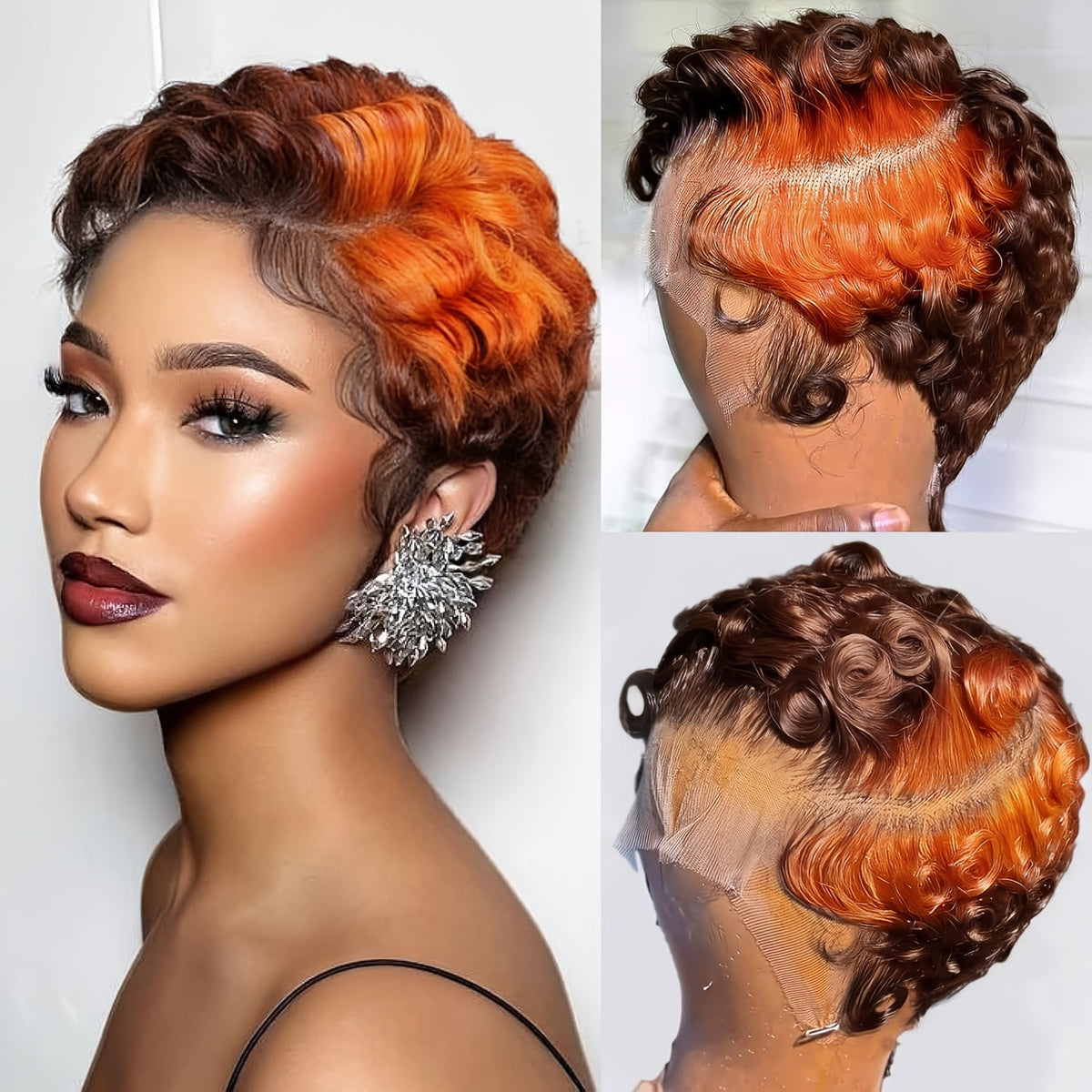 Pixie Cut Wig Human Hair 13x4 HD Lace Front Short Curly Body Wave Loose Deep Wave Finger Wave, for Home, Travel and Salon Hair Styling