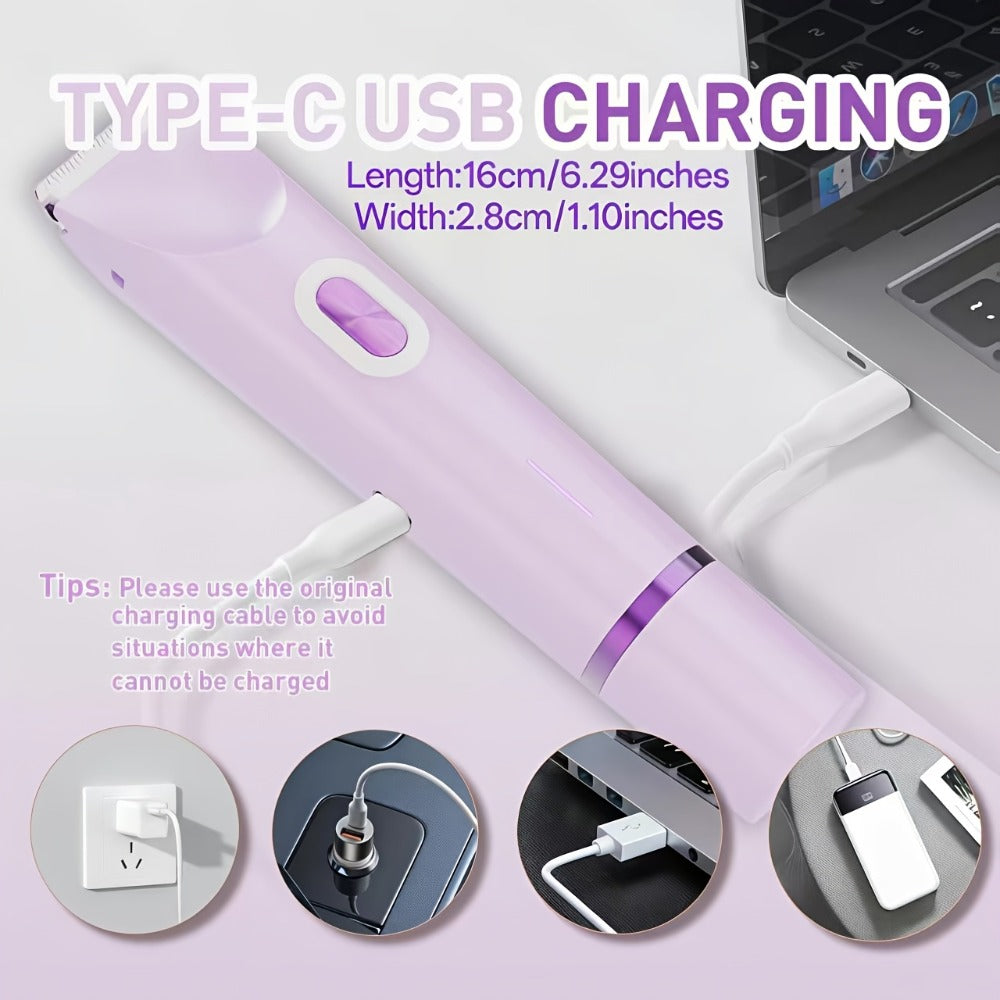 Electric Shaver 2-in-1 Women’s Razor and Bikini Trimmer with IPX6 Wet/Dry Use and USB Rechargeable Power