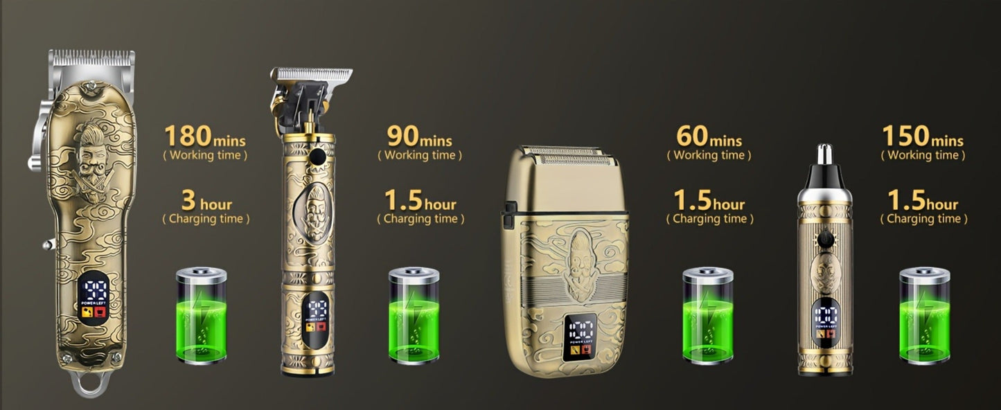 Hair Clippers & Trimmers GSRY Bronze Four-Tool Grooming Set with LCD Displays, USB Charging and Guide Combs