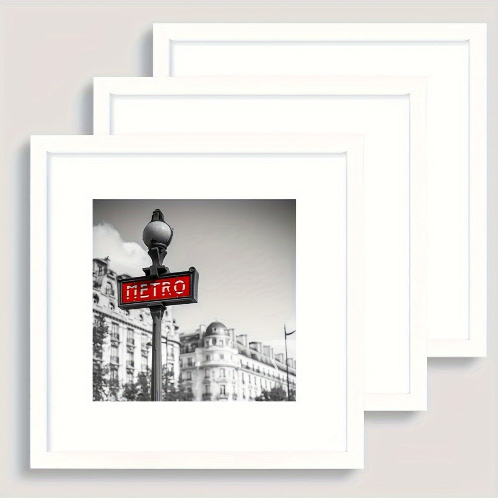 Three-Piece Square Picture Frame Set in Black or White with 8 x 8 or 12 x 12-Inch Wall Options