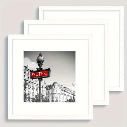 Three-Piece Square Picture Frame Set in Black or White with 8 x 8 or 12 x 12-Inch Wall Options