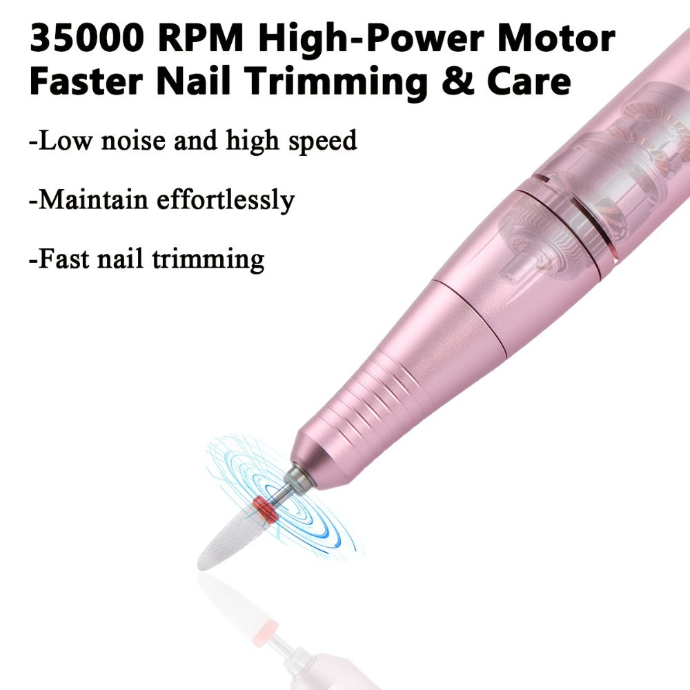35000RPM Electric Nail Drill Rechargeable – Portable USB-Powered Low Noise Nail Efile for Manicure & Pedicure | Professional Cordless Nail Drill for Acrylic & Gel Nails, Gift for Women