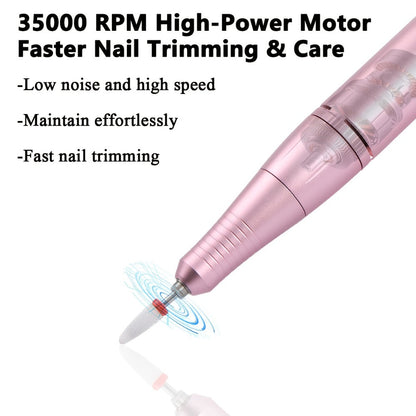 35000RPM Electric Nail Drill Rechargeable – Portable USB-Powered Low Noise Nail Efile for Manicure & Pedicure | Professional Cordless Nail Drill for Acrylic & Gel Nails, Gift for Women