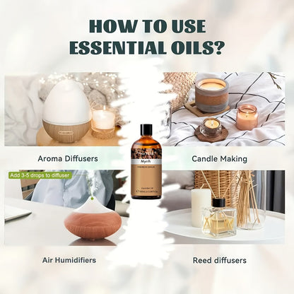 Essential Oil Myrrh 100ml Dropper Bottle with Warm Earthy Balsamic Scent for Diffuser and Candles