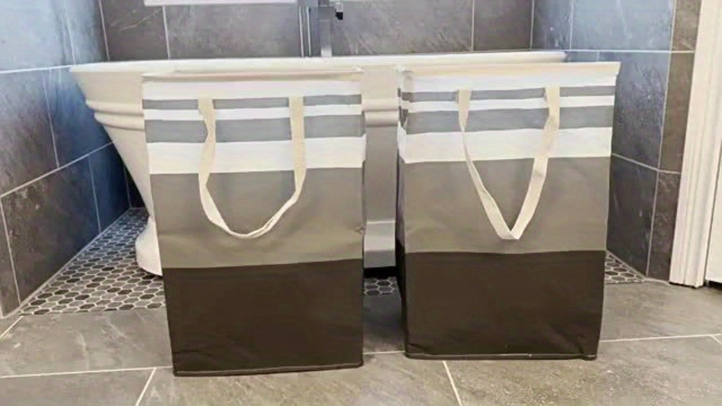 Three-Pack 75 L Gray Collapsible Laundry Basket Set with Carry Handles for Bedrooms and Dorms