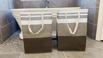 Three-Pack 75 L Gray Collapsible Laundry Basket Set with Carry Handles for Bedrooms and Dorms