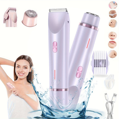 Two-Head Electric Hair Shaver with Foil and Rotary Attachments, Type-C Charging in Pink, Purple or Blue