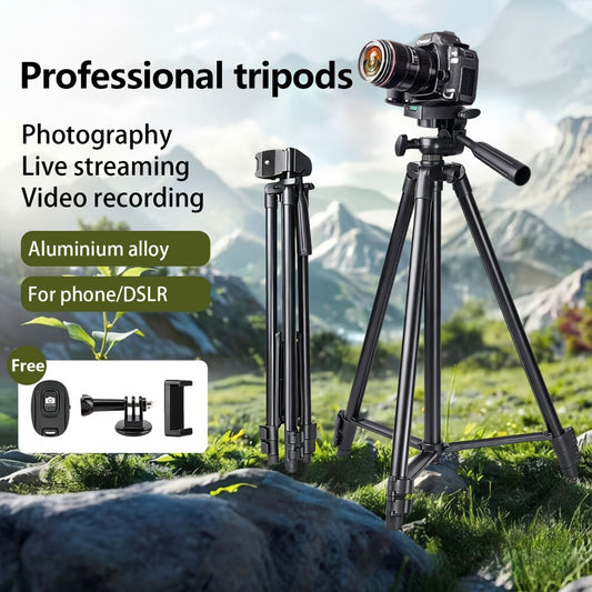 50-Inch Aluminum Travel Tripod with Phone Clip & Carrying Bag – Quick Release Plate, Universal Camera Stand for DSLR, Smartphone & Action Camera, Vlogging, Live Streaming & Outdoor Photography
