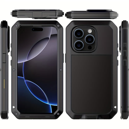 Metal Silicone Heavy Duty iPhone Case Full Body Protection – Anti-Drop Dustproof Shockproof Cover for iPhone 11 12 13 14 15 16 17 Air Plus Pro Pro Max | High-End Fashion Design