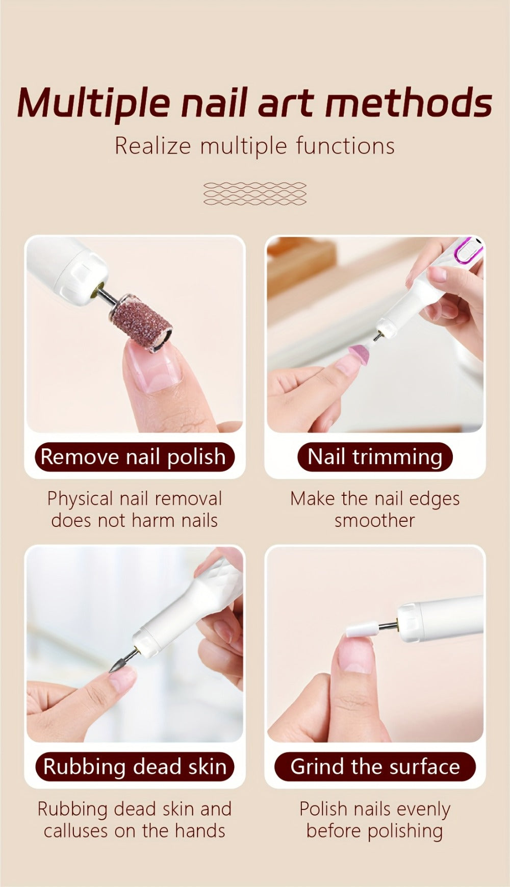 Electric Nail Drill 20000 RPM Portable E-File with Digital Display, Accessory Bits and White Finish