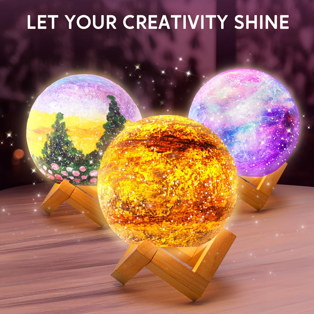 Paint-Your-Own Moon Lamp Craft Kit with 12 Colors, Four Metallic Paints, Two Brushes and Wooden Stand