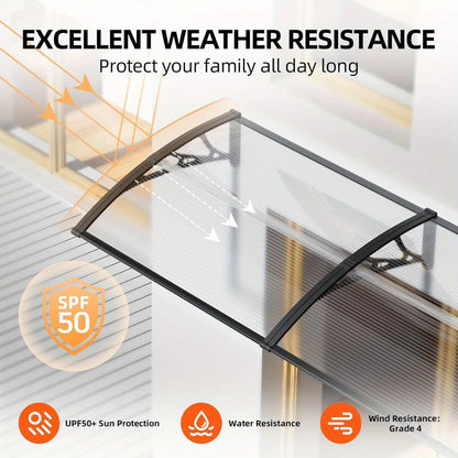 Polycarbonate Window Awning Door Canopy - UV Rain Snow Sun Protection Overhang for Doorways, Patio & Windows
