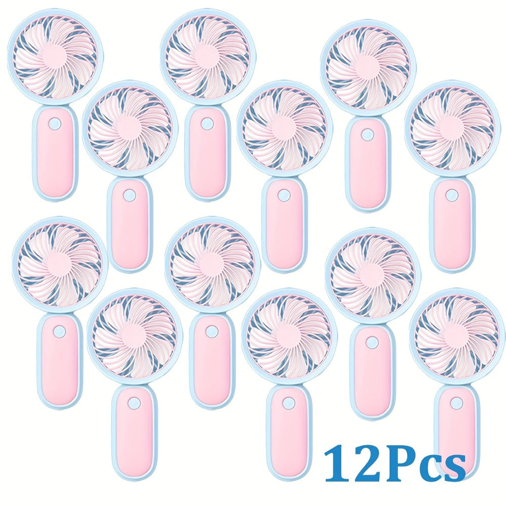 12-Piece Mini Handheld Fan Set with Round Grilles, USB Charging, Lanyards and Type A or Type B Designs
