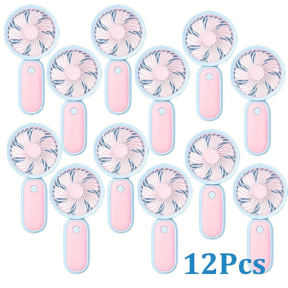 12-Piece Mini Handheld Fan Set with Round Grilles, USB Charging, Lanyards and Type A or Type B Designs