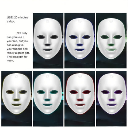 LED Light Therapy Facial Mask Device 7 Color Photon Skin Rejuvenation Face Care Beauty Tool USB Rechargeable Anti-Aging Wrinkle Acne Treatment Home Spa Gift